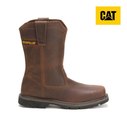CAT Wellston Pull On Steel Toe Men's Work Boots Dark Brown (AU Q-794) Australia